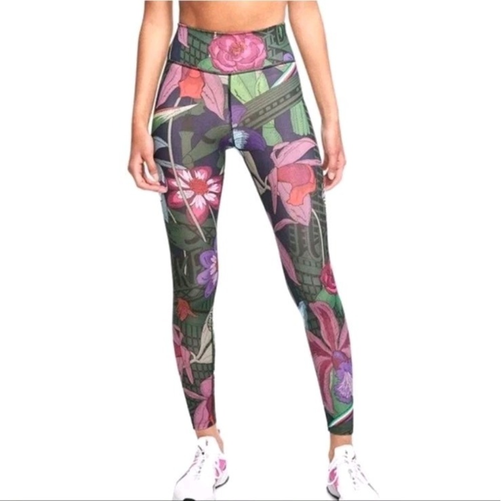 Nike Dri-Fit Colorful Floral Stretch Fitness Icon Clash Tropical Leggings Sz XS
